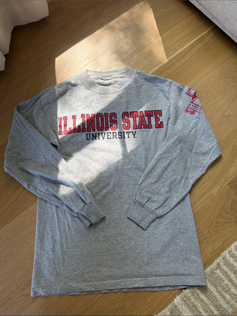 Champion Gray Long Sleeve Illinois State University Tee with Red Letterings